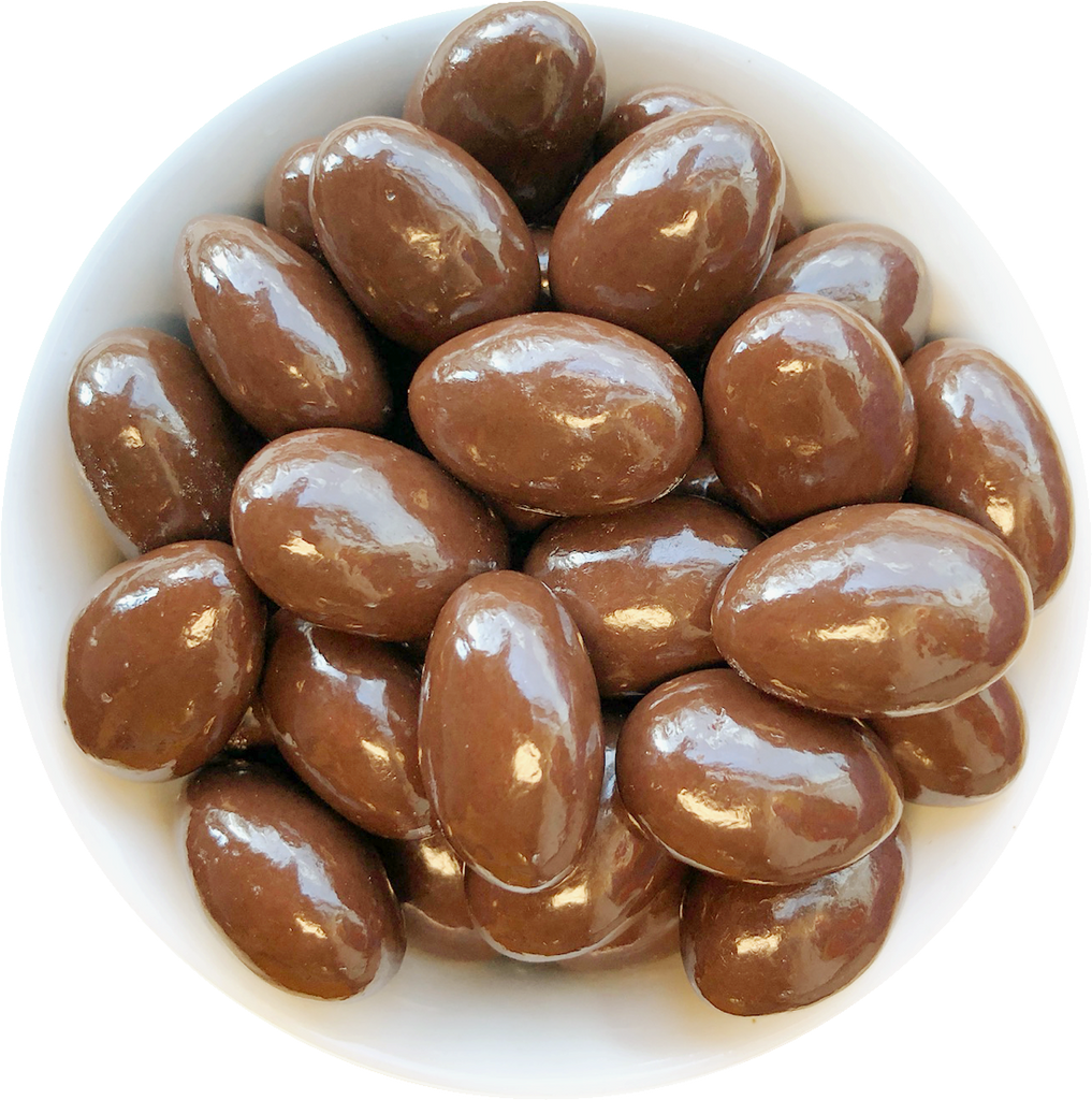 Almonds coated in toffee and dark chocolate